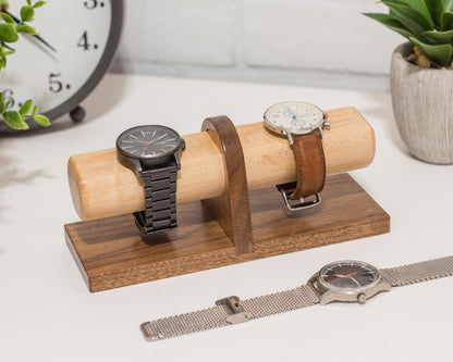 Walnut Watch Stand: Handmade 4 Watch Display, Personalized Gift, Bedside Jewelry Holder, Timestand L