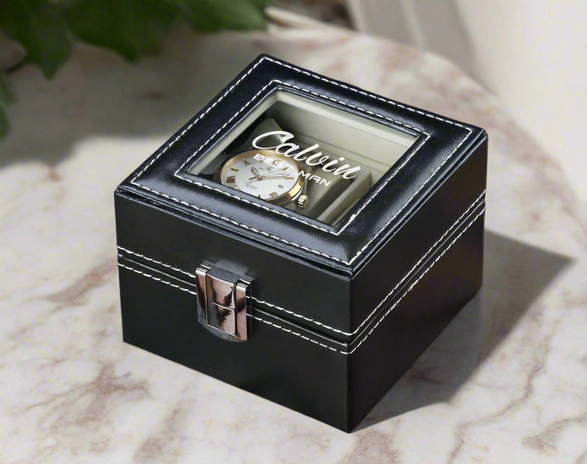 Personalized Black PU Leather Watch Box: Groomsmen Gift, Watch Organizer