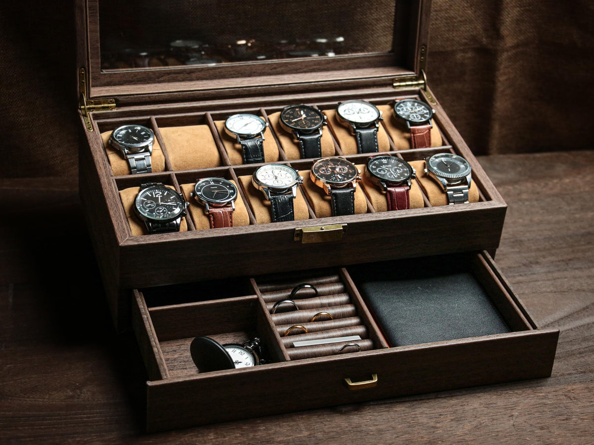 Personalized 12 slots Wooden watch box, Engraved Watch Holder, custom engraved watch case , watch storage for men , watch display case