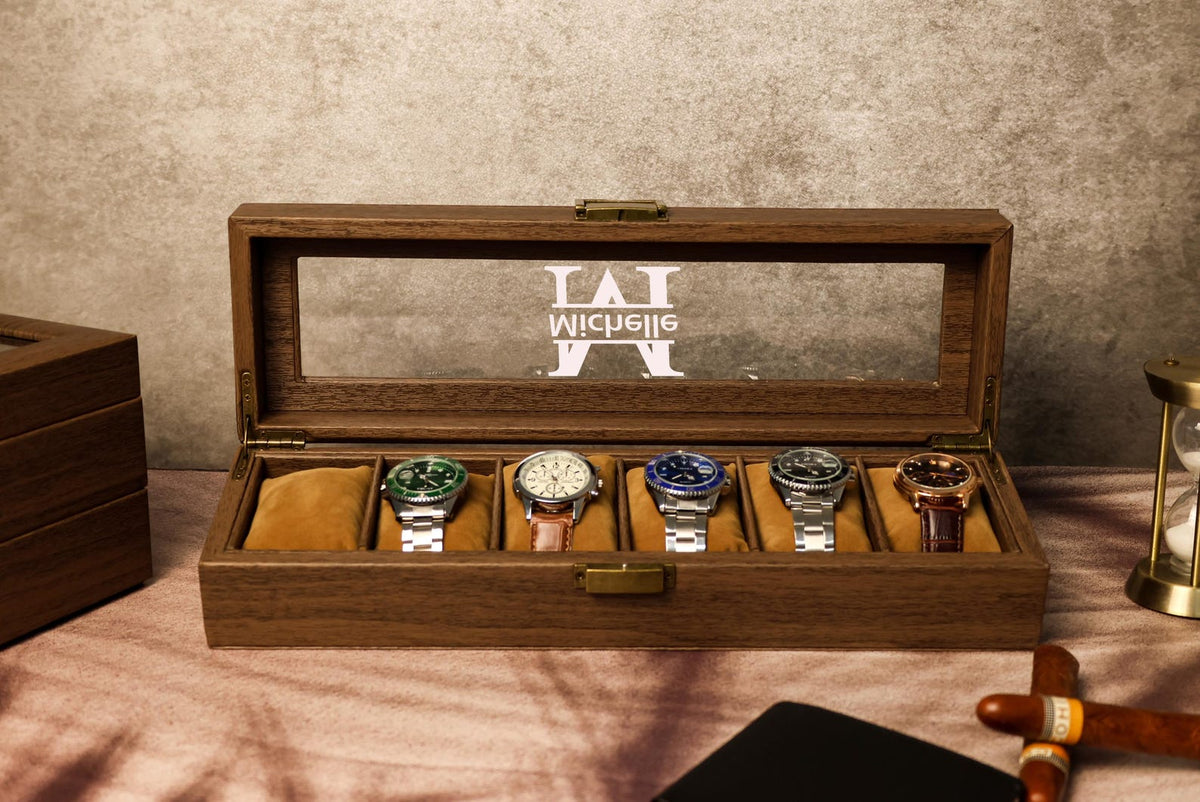 TWO Layers 6 Slot Personalized Men's Watch Box | with Drawer Watch Display Case for 6 Watches |Grain Leather watch box|Anniversary for Him