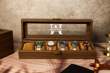TWO Layers 6 Slot Personalized Men's Watch Box | with Drawer Watch Display Case for 6 Watches |Grain Leather watch box|Anniversary for Him