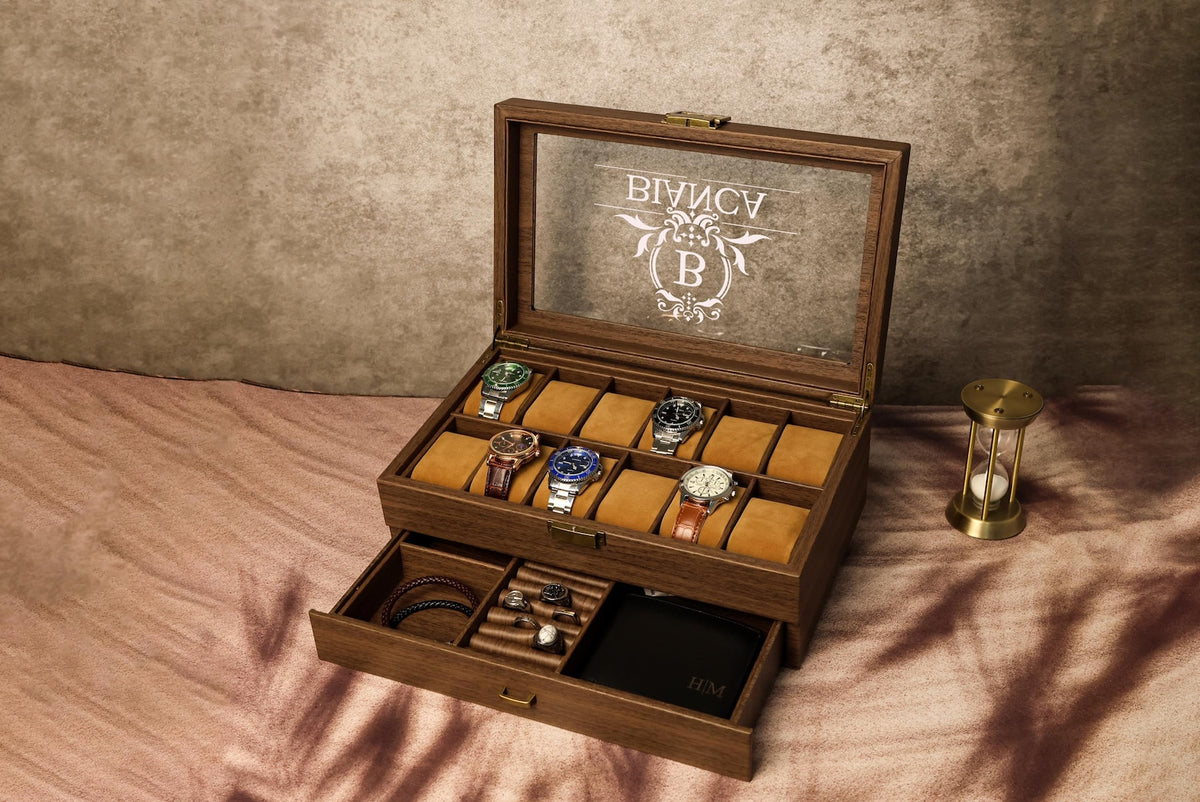 TWO Layers 6 Slot Personalized Men's Watch Box | with Drawer Watch Display Case for 6 Watches |Grain Leather watch box|Anniversary for Him