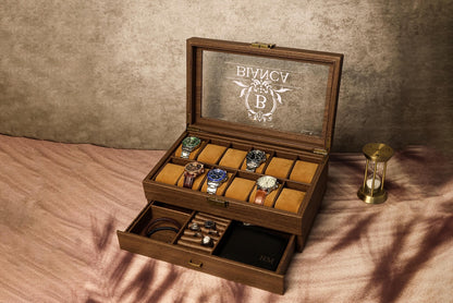TWO Layers 6 Slot Personalized Men's Watch Box | with Drawer Watch Display Case for 6 Watches |Grain Leather watch box|Anniversary for Him