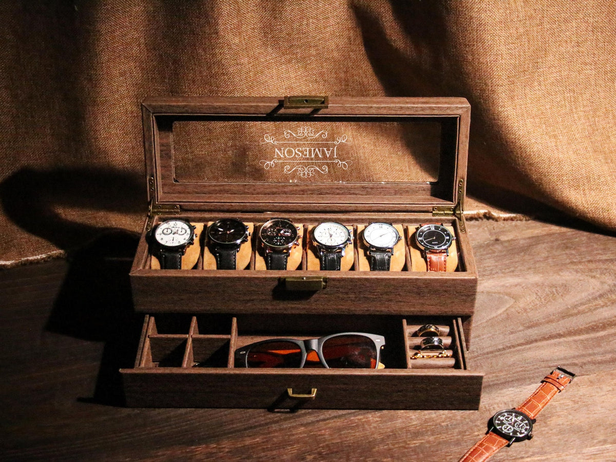 Personalized Vegan leather Watch Box for men,Customized watch storage Jewelry Box,watch box with drawer,watch display case for Father Dad