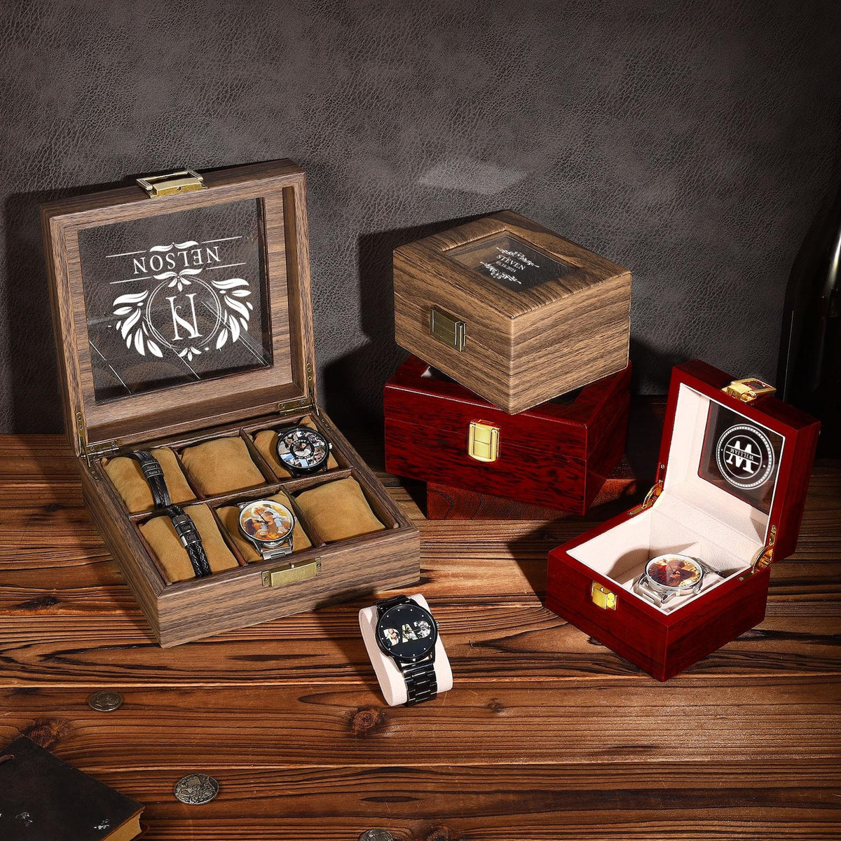 Personalized Wooden Watch Box for Men,Engraved Watch Box,Custom Watch Case,Watch Organizer,Anniversary Gift for Him,Groomsman Gift,Mens Gift