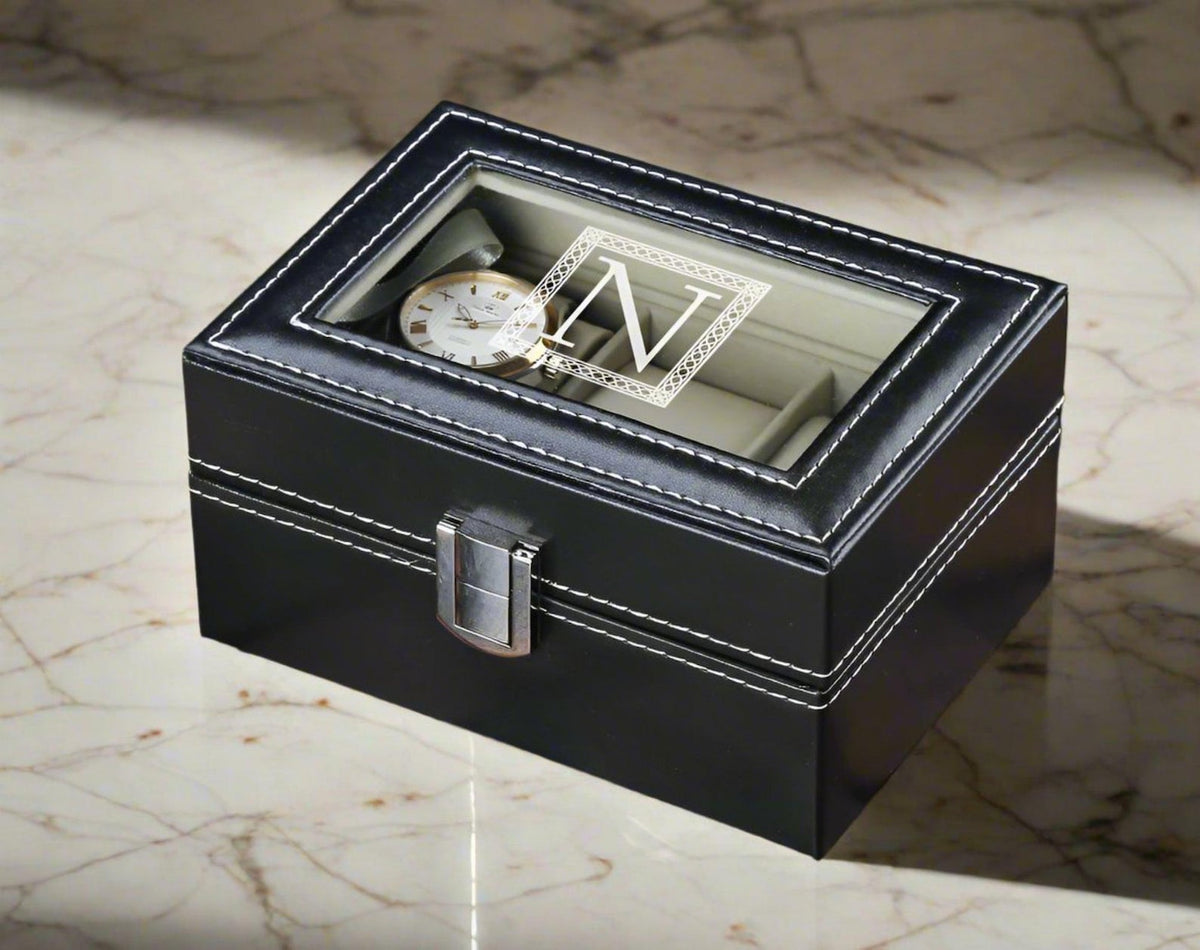 Personalized Black PU Leather Watch Box: Groomsmen Gift, Watch Organizer