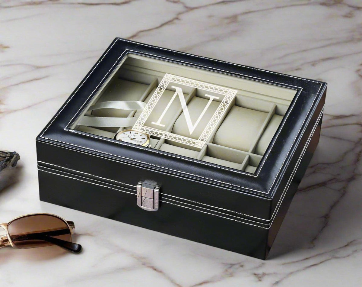 Personalized Black PU Leather Watch Box: Groomsmen Gift, Watch Organizer