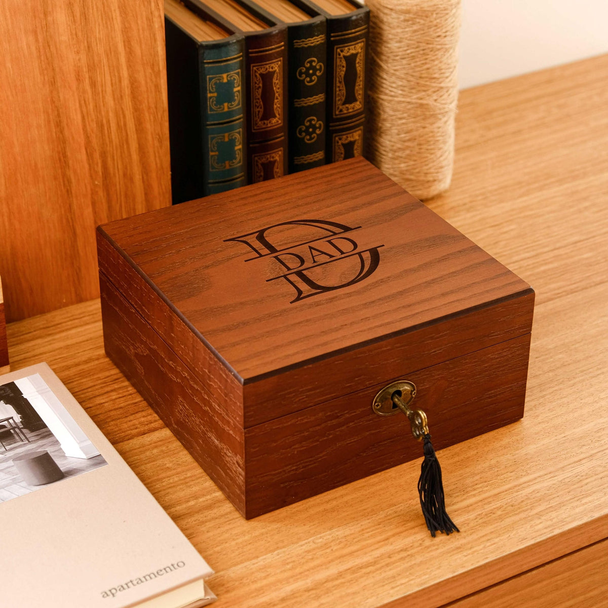 Personalized Walnut Wood Watch Box with Lock: Engraved 6-Slot Case