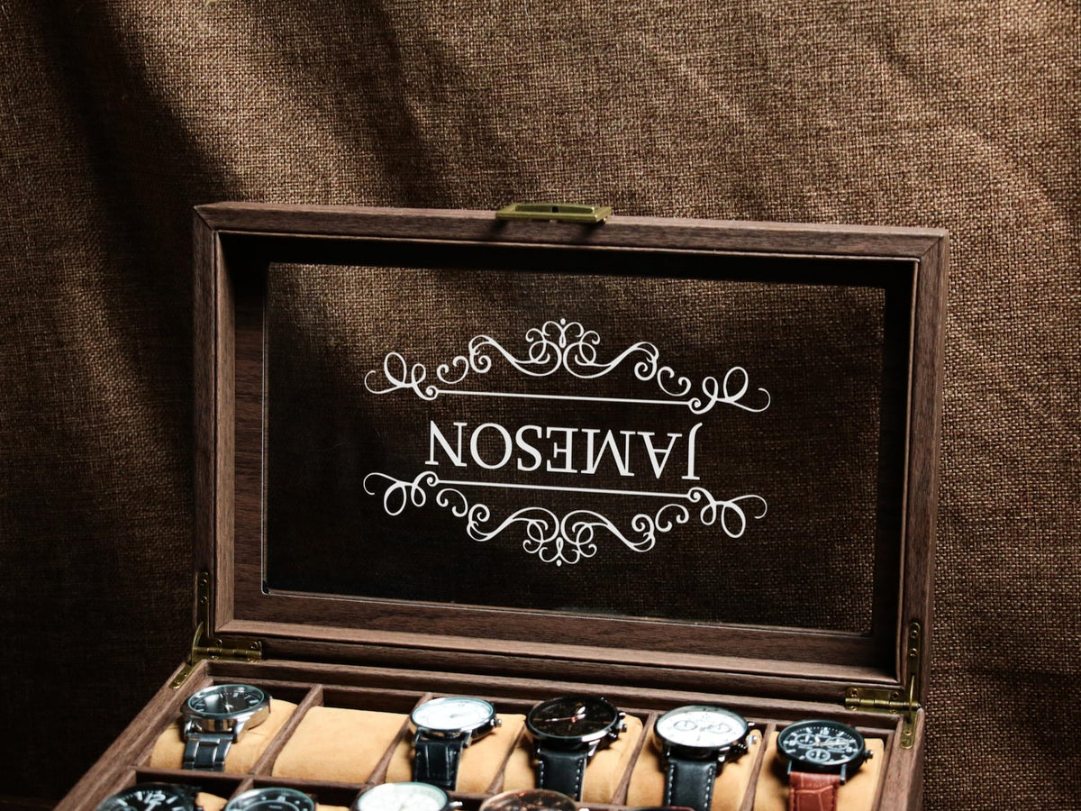 Personalized 12 slots Wooden watch box, Engraved Watch Holder, custom engraved watch case , watch storage for men , watch display case