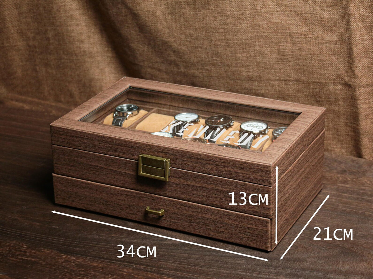 Personalized 12 slots Wooden watch box, Engraved Watch Holder, custom engraved watch case , watch storage for men , watch display case