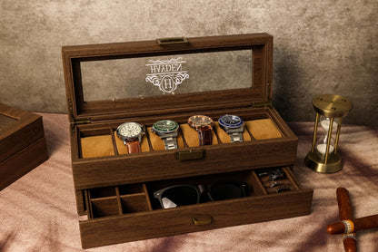 TWO Layers 6 Slot Personalized Men's Watch Box | with Drawer Watch Display Case for 6 Watches |Grain Leather watch box|Anniversary for Him