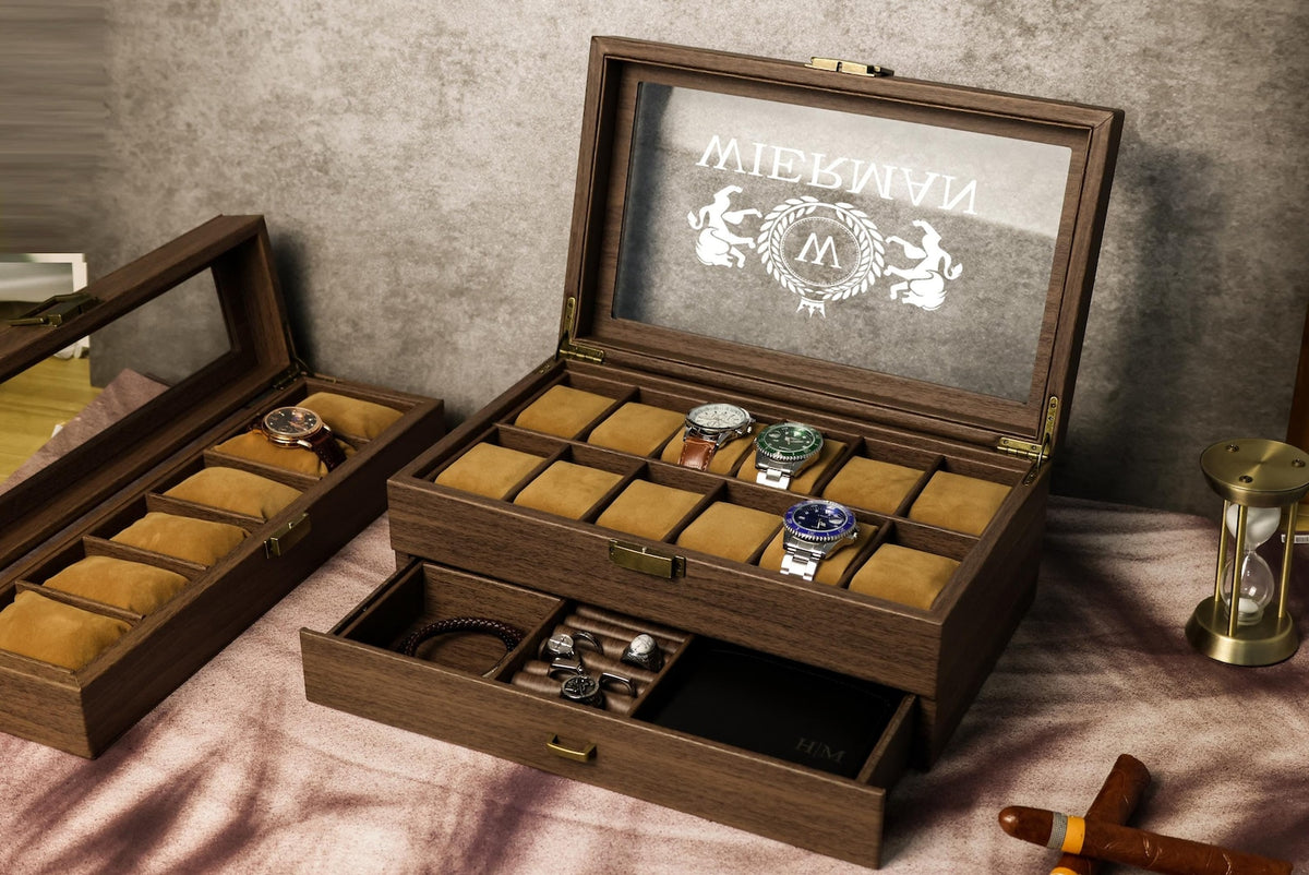 TWO Layers 6 Slot Personalized Men's Watch Box | with Drawer Watch Display Case for 6 Watches |Grain Leather watch box|Anniversary for Him