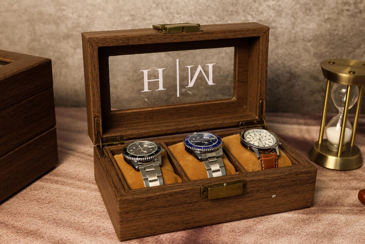 TWO Layers 6 Slot Personalized Men's Watch Box | with Drawer Watch Display Case for 6 Watches |Grain Leather watch box|Anniversary for Him