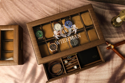 TWO Layers 6 Slot Personalized Men's Watch Box | with Drawer Watch Display Case for 6 Watches |Grain Leather watch box|Anniversary for Him