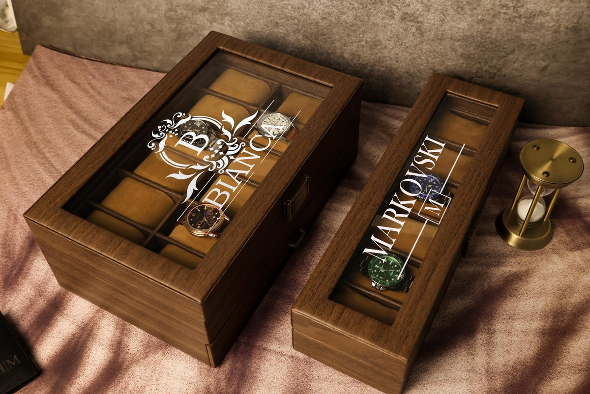 TWO Layers 6 Slot Personalized Men's Watch Box | with Drawer Watch Display Case for 6 Watches |Grain Leather watch box|Anniversary for Him