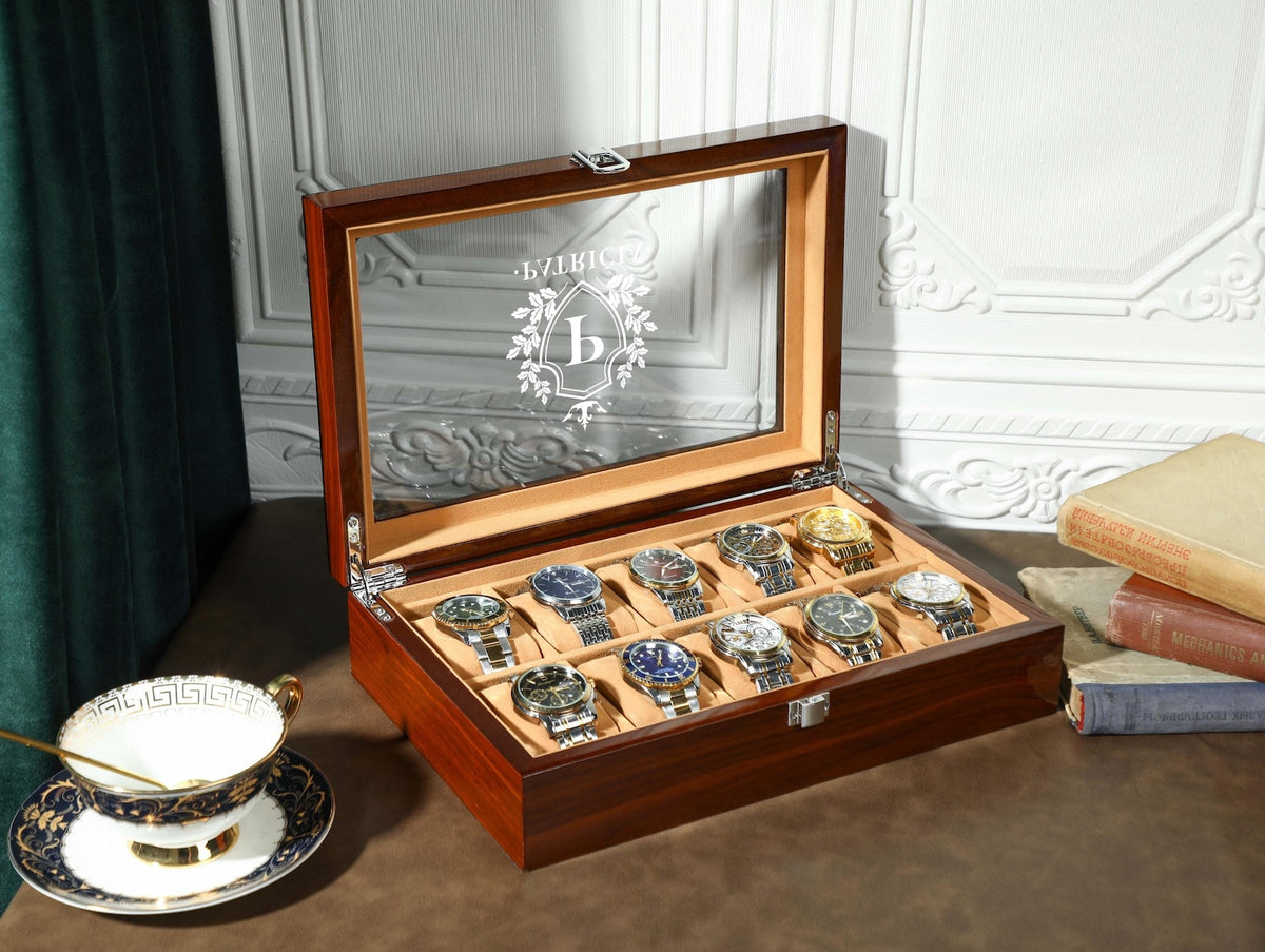 Custom Watch Box, Watch Box for 10 slot Watches, Personalized Wooden Watch Box, Engraved Wooden Watch Case, Best Man Gift, Christmas Gift