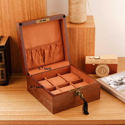 Personalized Walnut Wood Gift Box, Engraved Monogram Watch Box Case for Him, 6 Slots Watch Box with Lock, Birthday Gifts For Best Friend