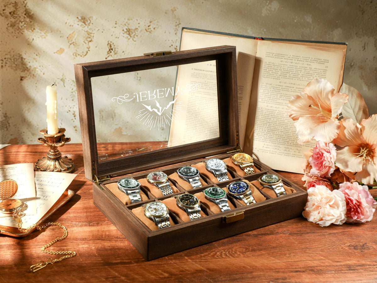 Custom Travel Watch Case, Personalized Watch Box for Men, Watch Box With Name, Brown PU Leather Watch Box for 10 slot Watches,Christmas Gift