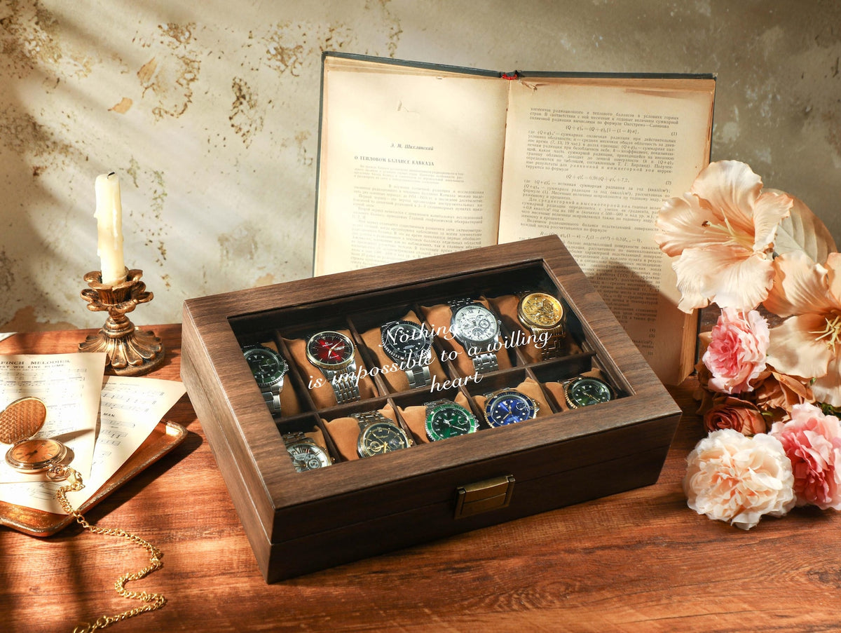 Custom Travel Watch Case, Personalized Watch Box for Men, Watch Box With Name, Brown PU Leather Watch Box for 10 slot Watches,Christmas Gift