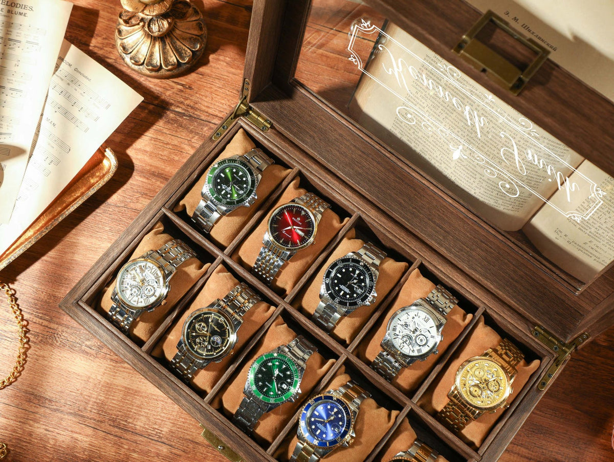 Custom Travel Watch Case, Personalized Watch Box for Men, Watch Box With Name, Brown PU Leather Watch Box for 10 slot Watches,Christmas Gift