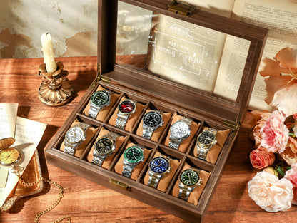 Custom Travel Watch Case, Personalized Watch Box for Men, Watch Box With Name, Brown PU Leather Watch Box for 10 slot Watches,Christmas Gift