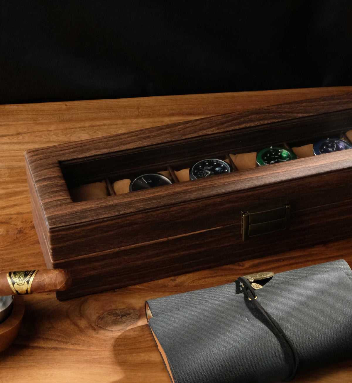 Personalized leather watch box with wood grain pattern, Personalized wooden watch box, Dad watch box, Wooden watch box