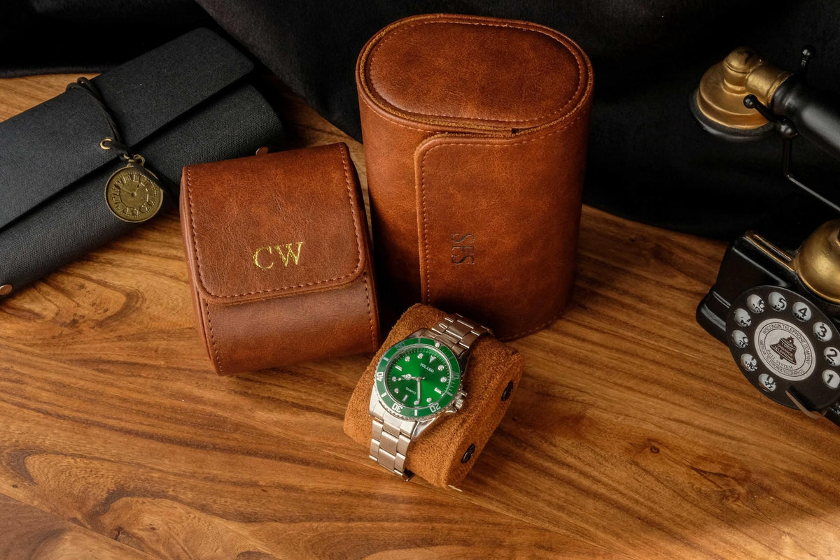 Personalized vegan leather watch box, gift for men, gift for husband, travel watch box, vegan leather watch case