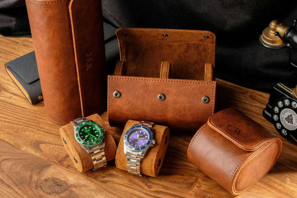 Personalized vegan leather watch box, gift for men, gift for husband, travel watch box, vegan leather watch case