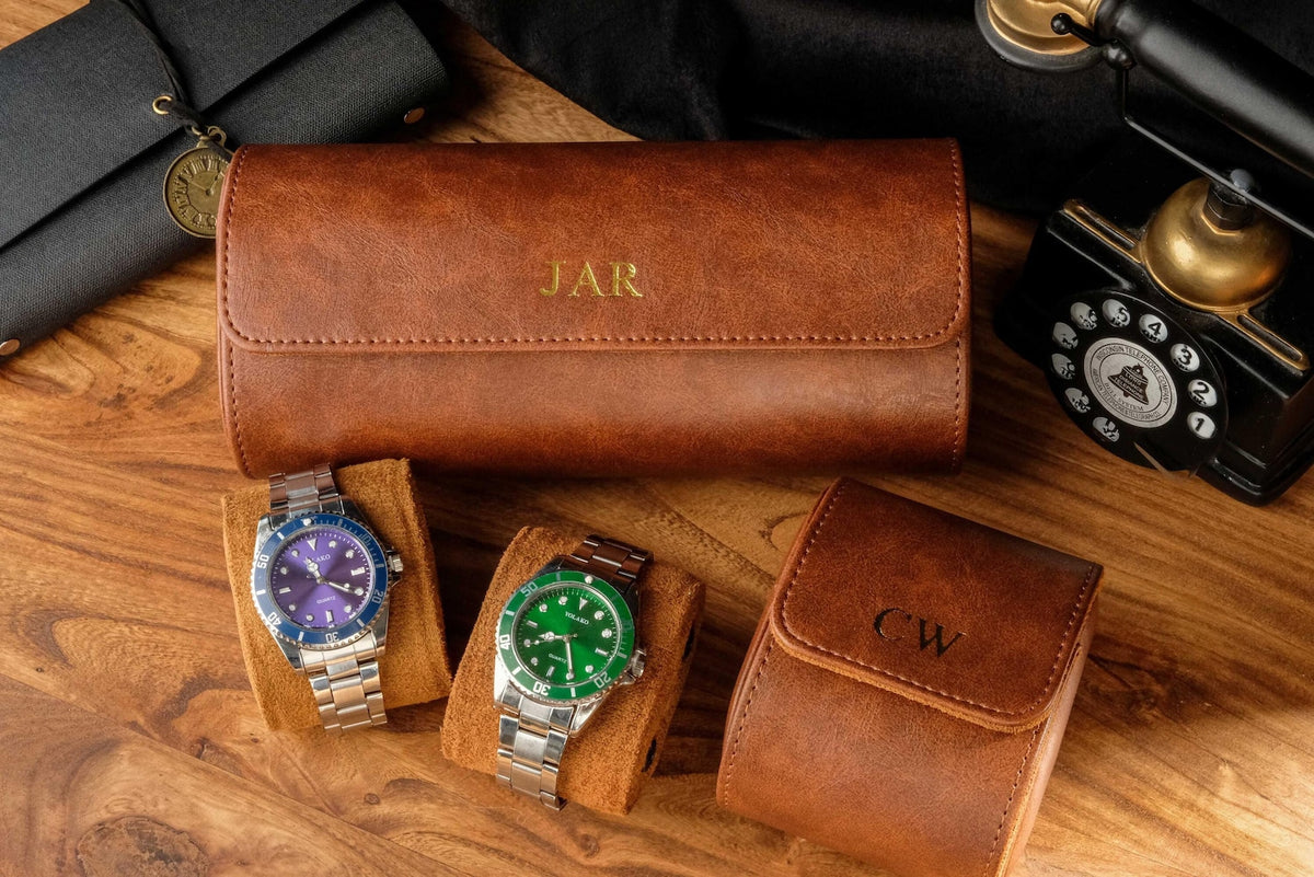 Personalized vegan leather watch box, gift for men, gift for husband, travel watch box, vegan leather watch case