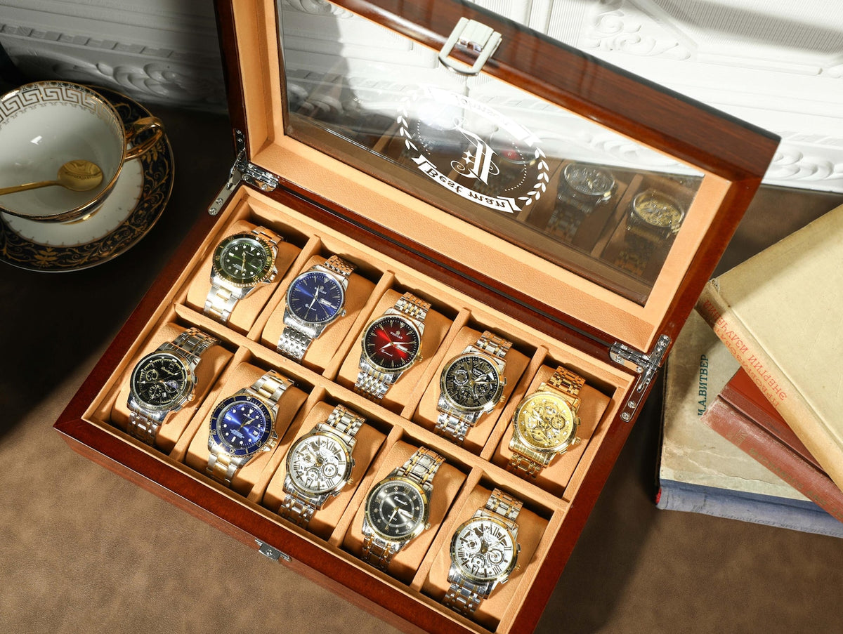 Custom Watch Box, Watch Box for 10 slot Watches, Personalized Wooden Watch Box, Engraved Wooden Watch Case, Best Man Gift, Christmas Gift