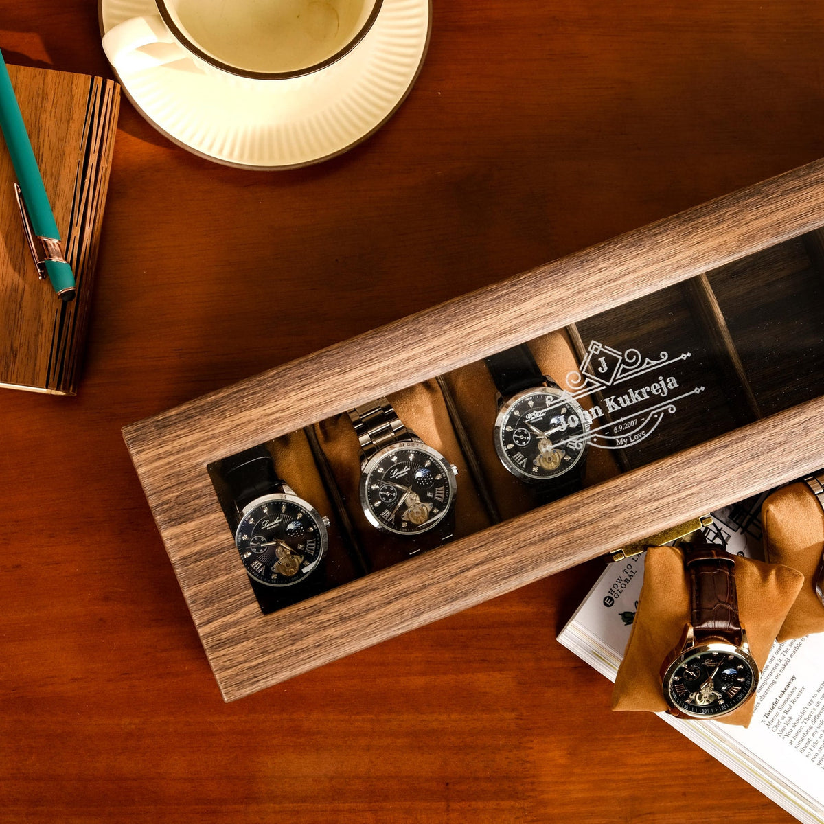 Personalized PU Leather Watch Box for 6 slot, Watch box for men, Watch organizer men, Watch Storage Case, Father's days gift, Wedding Gift