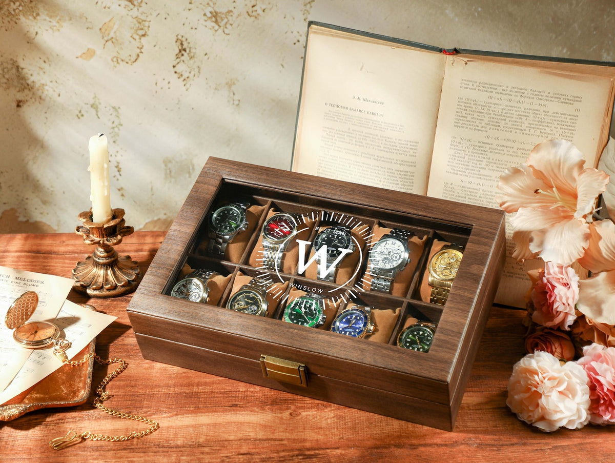 Custom Travel Watch Case, Personalized Watch Box for Men, Watch Box With Name, Brown PU Leather Watch Box for 10 slot Watches,Christmas Gift