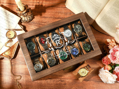 Custom Travel Watch Case, Personalized Watch Box for Men, Watch Box With Name, Brown PU Leather Watch Box for 10 slot Watches,Christmas Gift