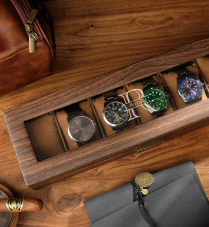 Personalized leather watch box with wood grain pattern, Personalized wooden watch box, Dad watch box, Wooden watch box