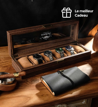 Personalized leather watch box with wood grain pattern, Personalized wooden watch box, Dad watch box, Wooden watch box