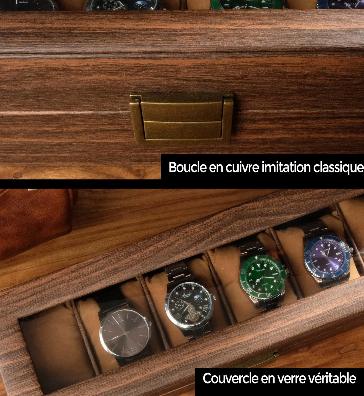 Personalized leather watch box with wood grain pattern, Personalized wooden watch box, Dad watch box, Wooden watch box