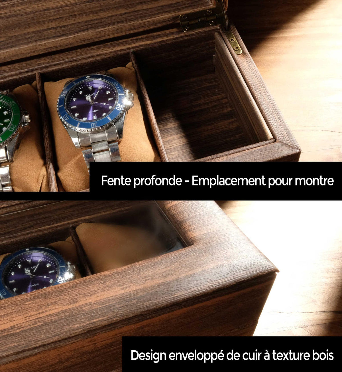 Personalized leather watch box with wood grain pattern, Personalized wooden watch box, Dad watch box, Wooden watch box