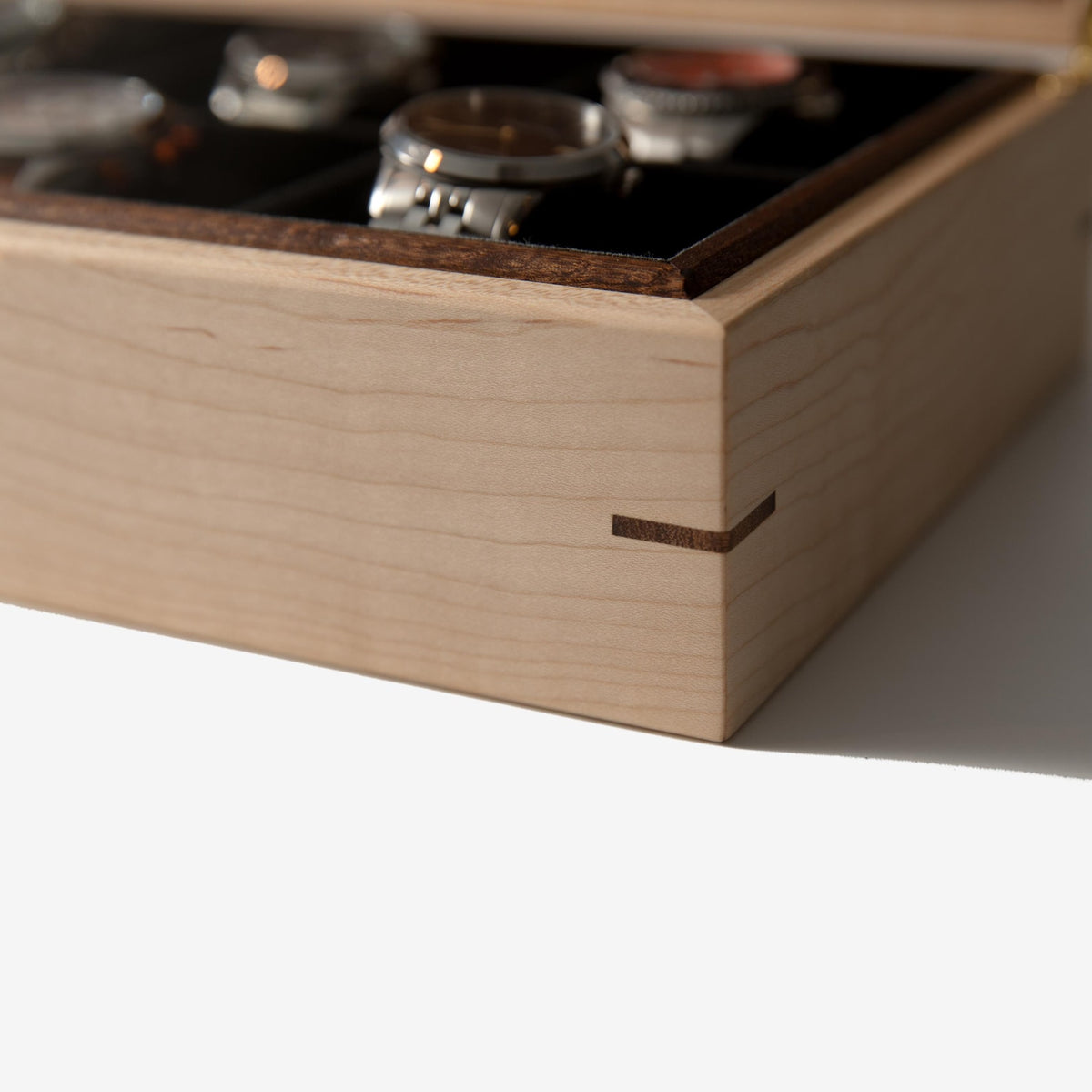 Curly Maple Watch Box - Sapele Mahogany Lid - 8 Watch Compartments - Personalized Gift for Him - Handmade