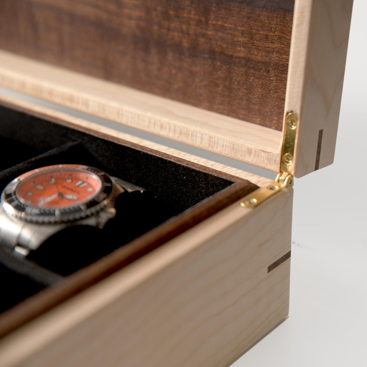 Curly Maple Watch Box - Sapele Mahogany Lid - 8 Watch Compartments - Personalized Gift for Him - Handmade