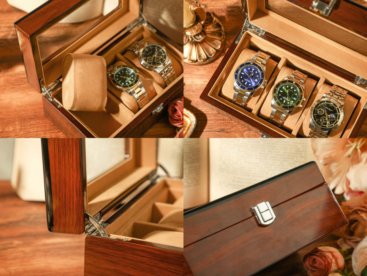 Wooden Watch Box for 3 slot Watches, Personalized Watch Storage Box For Men, Customized Name Watch Box, Groomsman Gift, Valentine's Day Gift