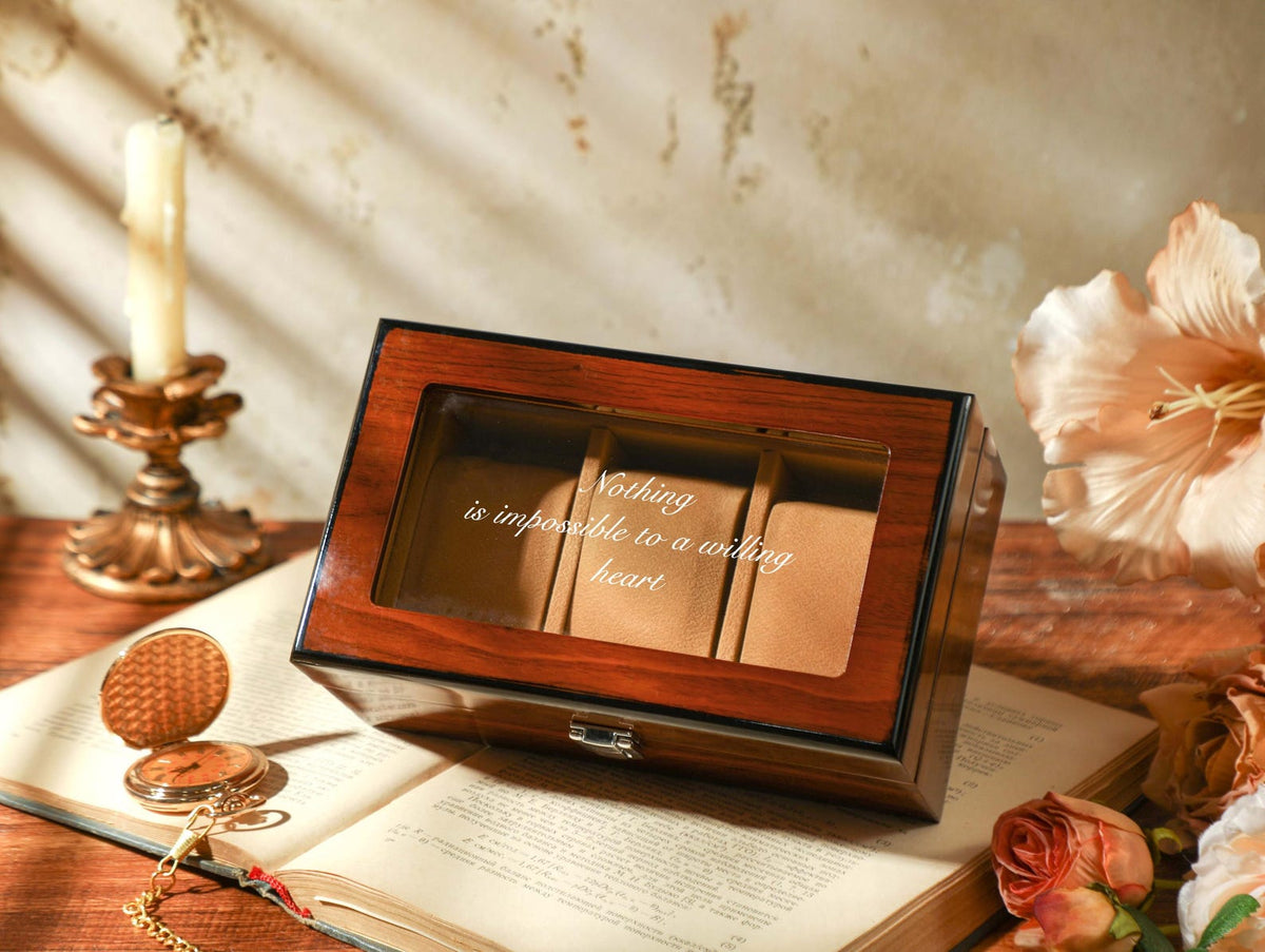 Wooden Watch Box for 3 slot Watches, Personalized Watch Storage Box For Men, Customized Name Watch Box, Groomsman Gift, Valentine's Day Gift