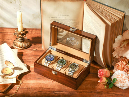Wooden Watch Box for 3 slot Watches, Personalized Watch Storage Box For Men, Customized Name Watch Box, Groomsman Gift, Valentine's Day Gift
