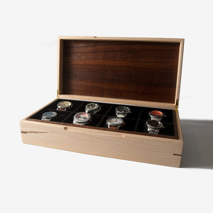 Curly Maple Watch Box - Sapele Mahogany Lid - 8 Watch Compartments - Personalized Gift for Him - Handmade