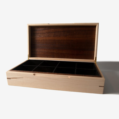 Curly Maple Watch Box - Sapele Mahogany Lid - 8 Watch Compartments - Personalized Gift for Him - Handmade