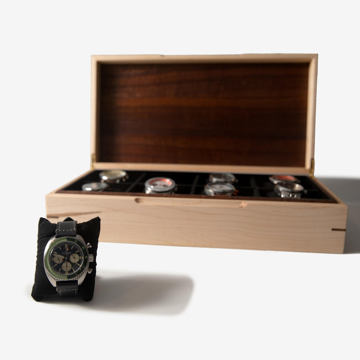 Curly Maple Watch Box - Sapele Mahogany Lid - 8 Watch Compartments - Personalized Gift for Him - Handmade