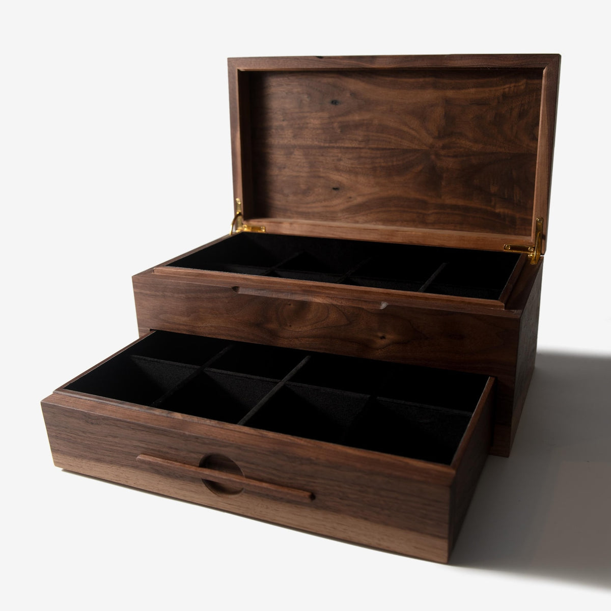 Black Walnut Watch Box with Drawer - 12 to 16 Watch Compartments - Personalized Engraved Gift for Him - Handmade