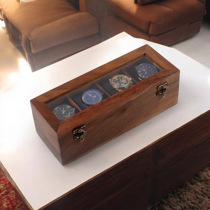 Personalised 4 Slots Wooden Watch Box for Men & Women, Timepiece Display Case, Jewelry Storage Organizer, Gift for Husband, Wedding Gift
