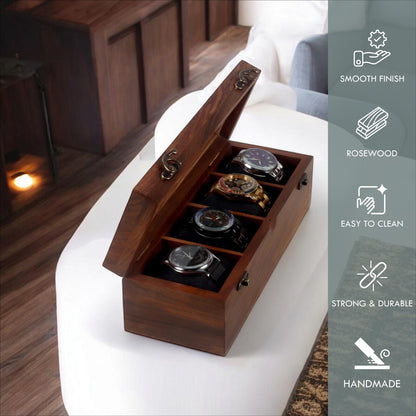 Personalised 4 Slots Wooden Watch Box for Men & Women, Timepiece Display Case, Jewelry Storage Organizer, Gift for Husband, Wedding Gift