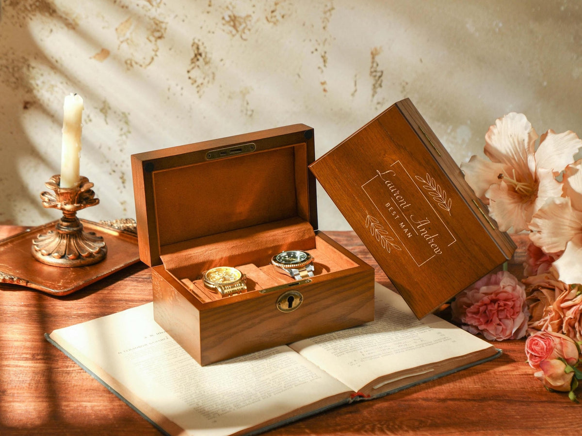 Watch Storage Box, Engraved Watch Box for 1/2 slot Watches, Personalized Wooden Watch Box With Name, Watch Box for Men, Valentine's Day Gift