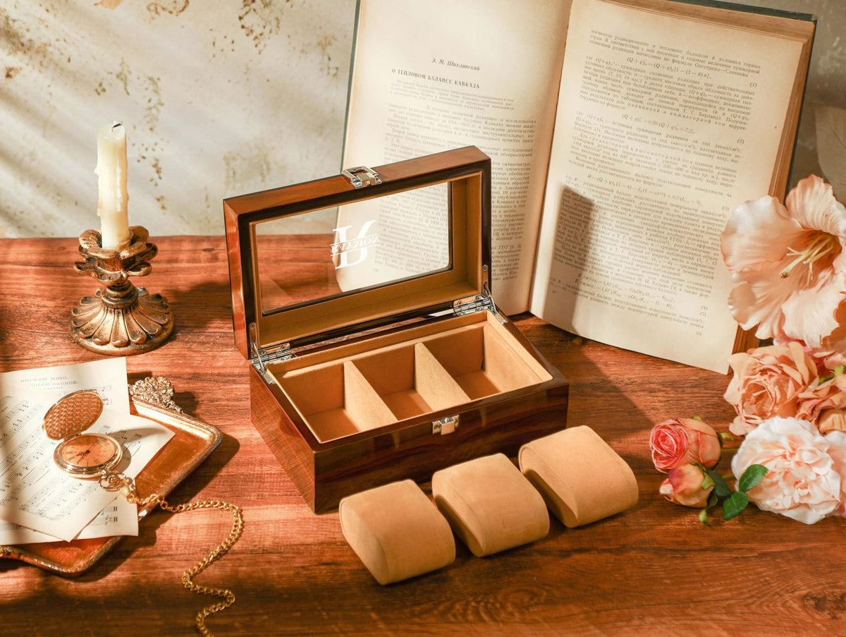 Wooden Watch Box for 3 slot Watches, Personalized Watch Storage Box For Men, Customized Name Watch Box, Groomsman Gift, Valentine's Day Gift